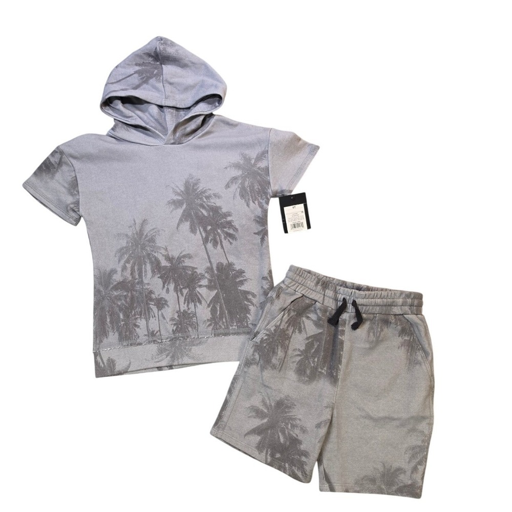 NWT Art Class Boys 5T Palm Tree Hoodie Shorts Set Gray Tropical